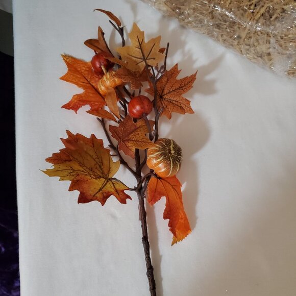 Maple Leaf and Pumpkin 12” Branches – Orange, Yellow, Red, and Gold – Set of (3) - Picture 4 of 12